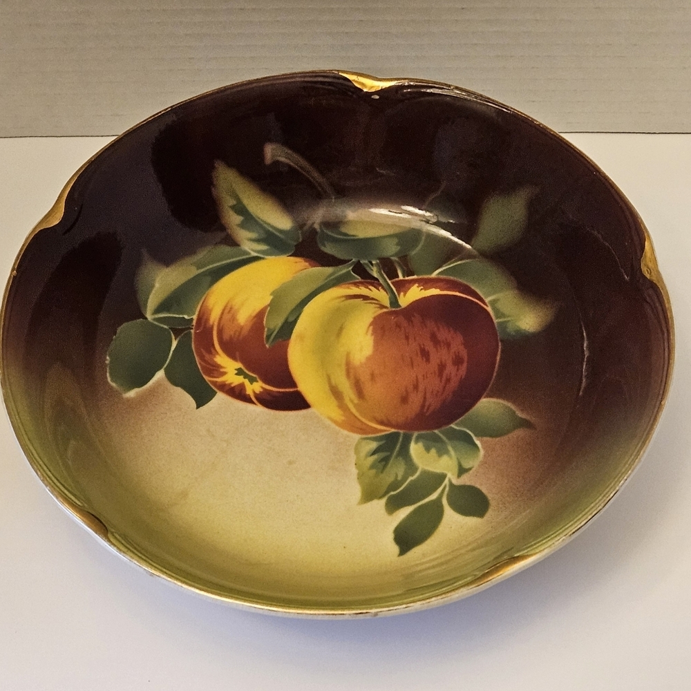 Antique Apple Harvest K&G Luneville France Porcelain Bowl